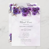 Purple Watercolor Chrysanthemum Wedding Rehearsal 招待状 (正面/裏面)