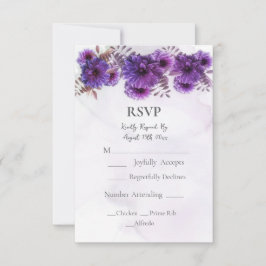 Purple Watercolor Chrysanthemum Wedding RSVP Card