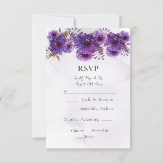 Purple Watercolor Chrysanthemum Wedding RSVP Card (正面)