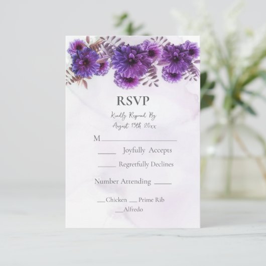 Purple Watercolor Chrysanthemum Wedding  RSVP Card (スタンド正面)