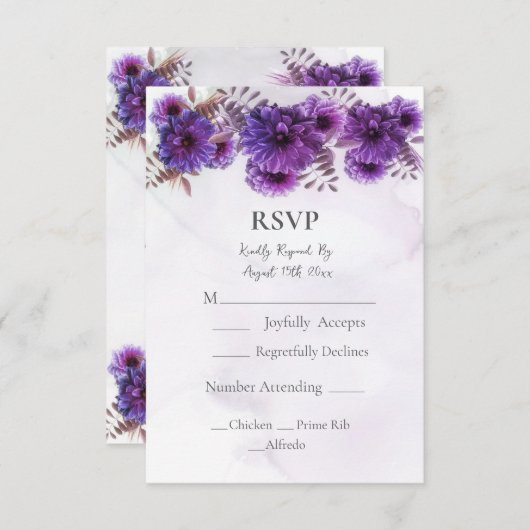Purple Watercolor Chrysanthemum Wedding RSVP Card (正面/裏面)
