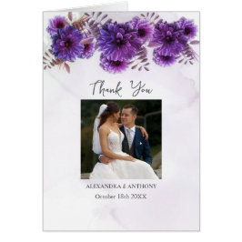 Purple Watercolor Chrysanthemum Wedding Thank You