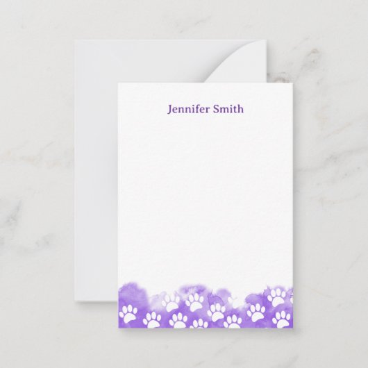 Purple Watercolor Dog Paw Personalized Stationery ノートカード (正面)