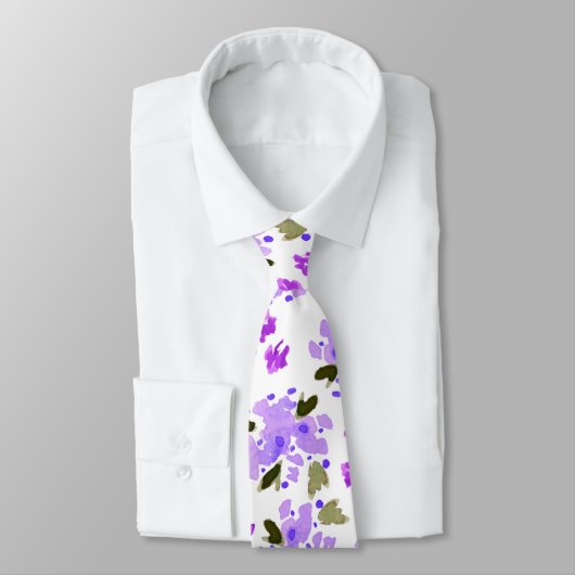Purple Watercolor Floral Garden Neck Tie ネクタイ (タイ)