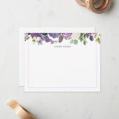 Purple Watercolor Floral Personalized Stationery ノートカード (正面/裏面インサイチュ)