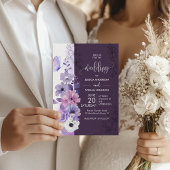 Purple Watercolor Floral Wedding 招待状