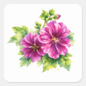 Purple Watercolor Flower Illustration スクエアシール (正面)