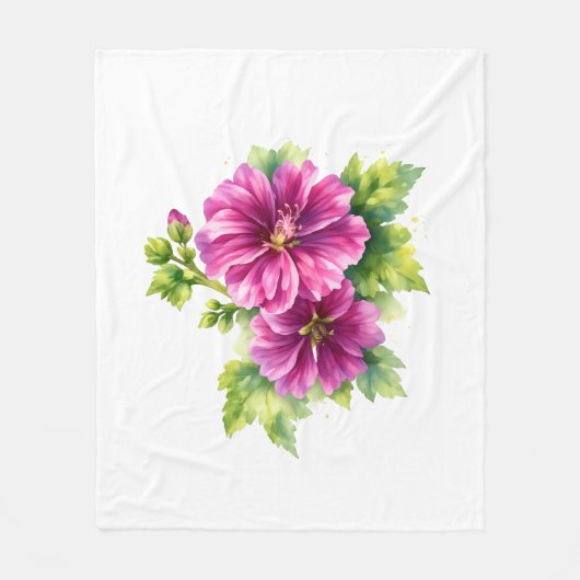 Purple Watercolor Flower Illustration  フリースブランケット (正面)