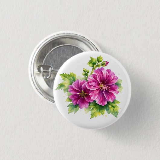 Purple Watercolor Flower Illustration  缶バッジ (正面&裏面)