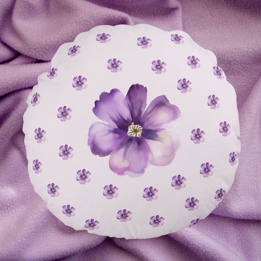 Purple Watercolor Flowers Round Pillow ラウンドクッション