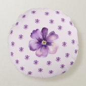 Purple Watercolor Flowers Round Pillow ラウンドクッション (正面)