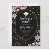 Purple watercolor flowers with gold Glitter 招待状 (正面)