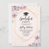 Purple watercolor flowers with gold Glitter 招待状 (正面)