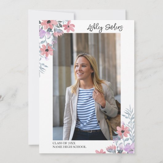 Purple watercolor flowers with gold Glitter 招待状 (裏面)