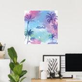 Purple watercolor Hawaii Landscape ポスター (ホームオフィス)