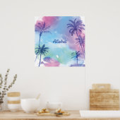 Purple watercolor Hawaii Landscape ポスター (キッチン)