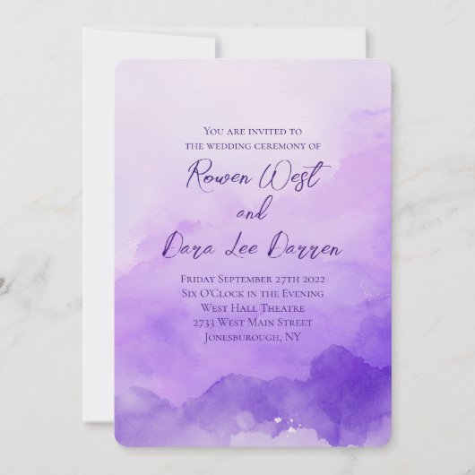 Purple Watercolor Ombre Painting Wedding 招待状 (正面)