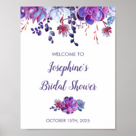 Purple Watercolor Succulents Foliage Bridal Shower ポスター