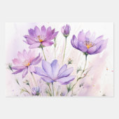Purple Watercolor Wildflowers ラッピングペーパーシート (正面2)