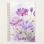 Purple Watercolor Wildflowers Minimalist Name プランナー手帳 (正面)