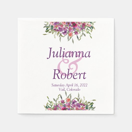 Purple watercolor wildflowers  napkins スタンダードカクテルナプキン (正面)