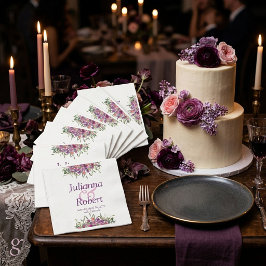 Purple watercolor wildflowers  napkins スタンダードカクテルナプキン