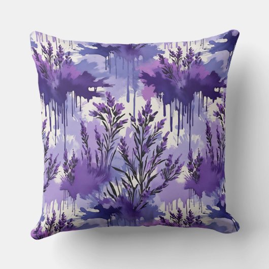 Purple Watercolor with Florals クッション (裏面)