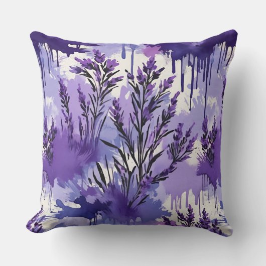 Purple Watercolor with Florals クッション (正面)