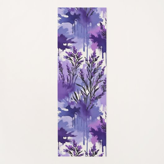 Purple Watercolor with Florals ヨガマット (正面)