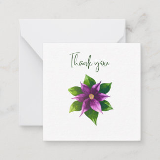 Purple Watercolour Flower Thank You Flat Notecard ノートカード