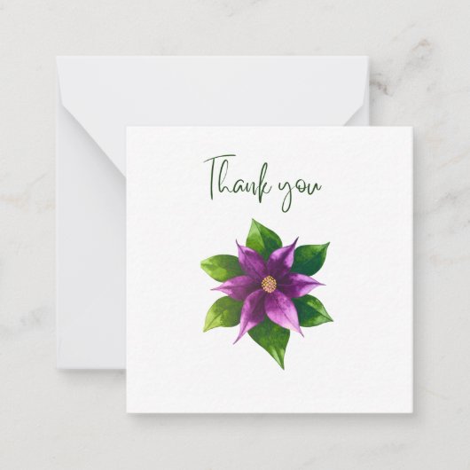 Purple Watercolour Flower Thank You Flat Notecard ノートカード (正面)
