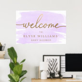 Purple Watercolour Gold Welcome Sign Poster ポスター (ホームオフィス)