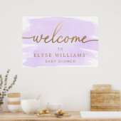 Purple Watercolour Gold Welcome Sign Poster ポスター (キッチン)