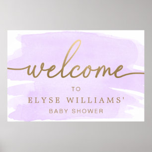 Purple Watercolour Gold Welcome Sign Poster ポスター