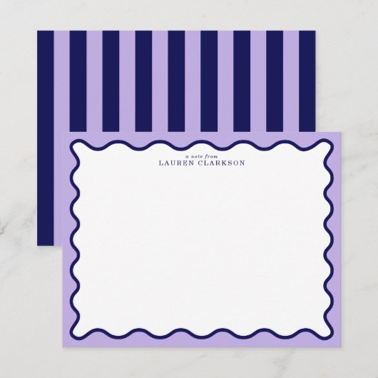 Purple Wavy Frame Note Card with Striped Back 招待状 (正面/裏面)