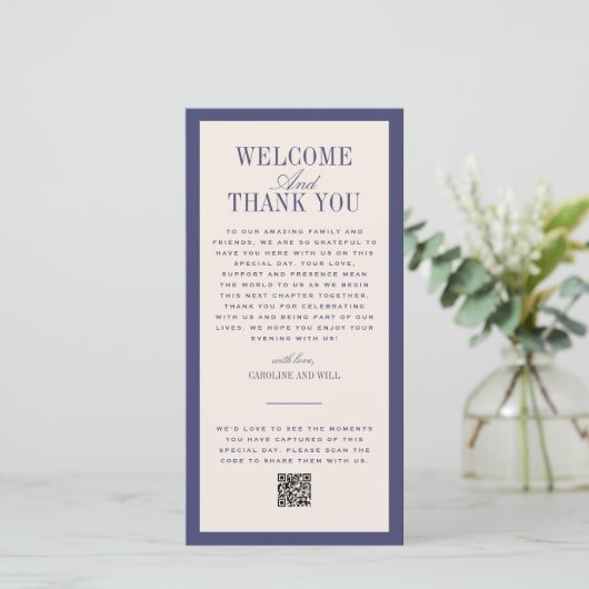 Purple Wedding Ceremony or Reception Welcome サンキューカード (スタンド正面)