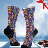 Purple Whimsical Christmas Gingerbread Girl Nurse  ソックス