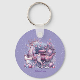 Purple Whimsical Magical Reindeer キーホルダー