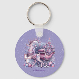 Purple Whimsical Magical Reindeer キーホルダー