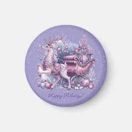 Purple Whimsical Magical Reindeer マグネット