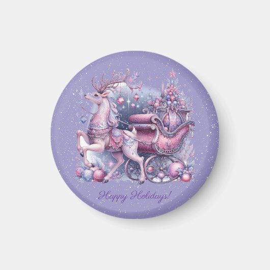 Purple Whimsical Magical Reindeer マグネット (正面)