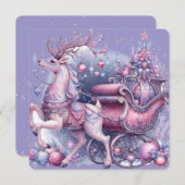 Purple Whimsical Magical Reindeer Christmas Card (正面/裏面)
