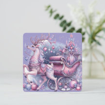 Purple Whimsical Magical Reindeer Christmas Card