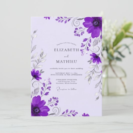 Purple Whimsical Spring Wedding 招待状 (スタンド正面)