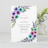 Purple Whimsical Watercolor Spring Wedding 招待状 (スタンド正面)