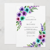 Purple Whimsical Watercolor Spring Wedding 招待状 (正面/裏面)