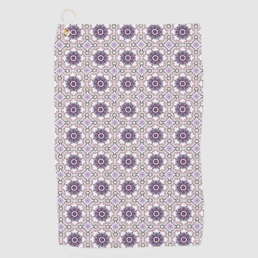 Purple, white and gray geometric mandala pattern  ゴルフタオル (正面)