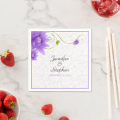 Purple White And Green Floral Design Napkins スタンダードカクテルナプキン (インサイチュ)