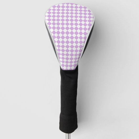 Purple White Checker Diamond Pattern ゴルフヘッドカバー (正面)