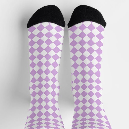 Purple White Checker Diamond Pattern ソックス (上部)